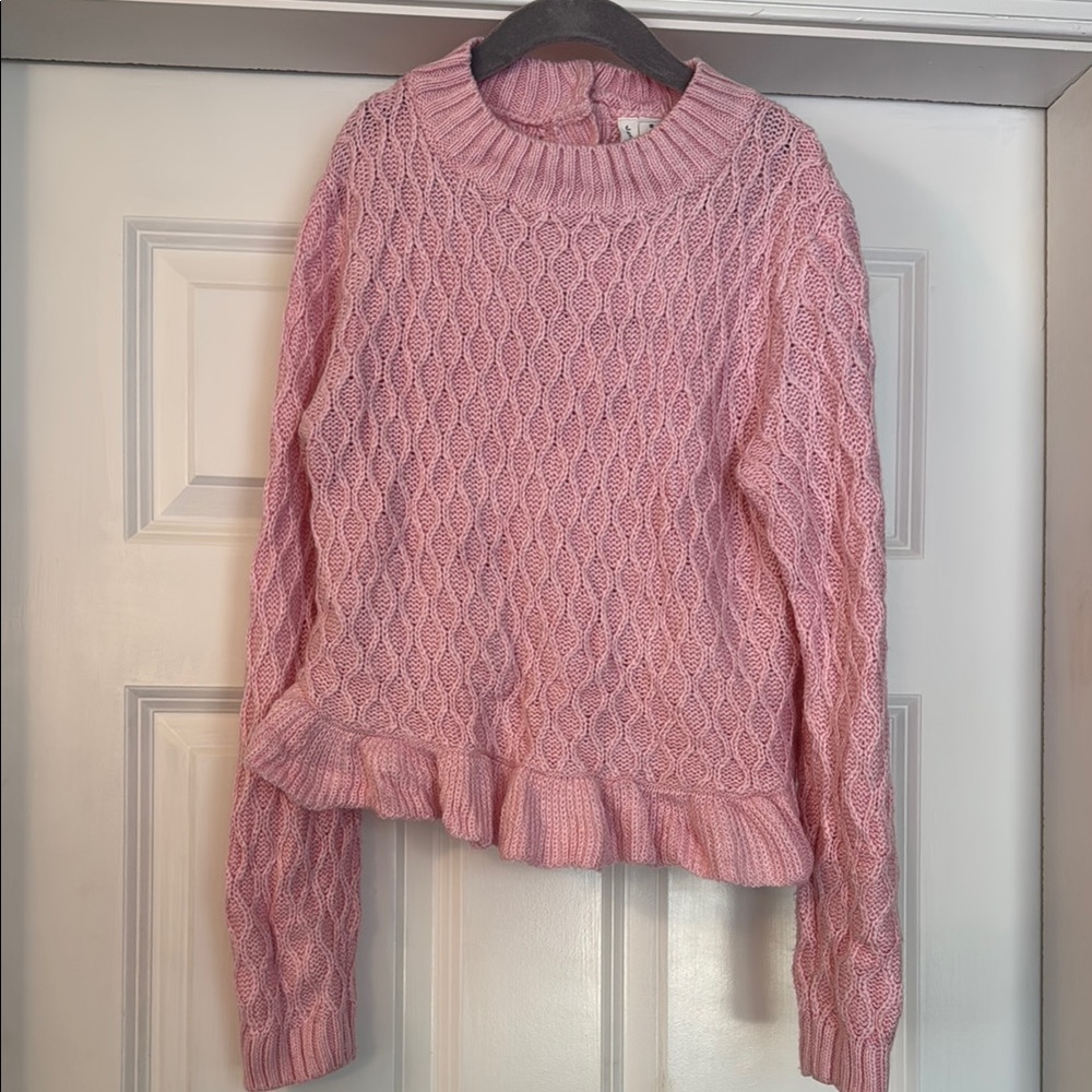 Janie and Jack Pink Cable Knit Sweater with Ruffled Hem